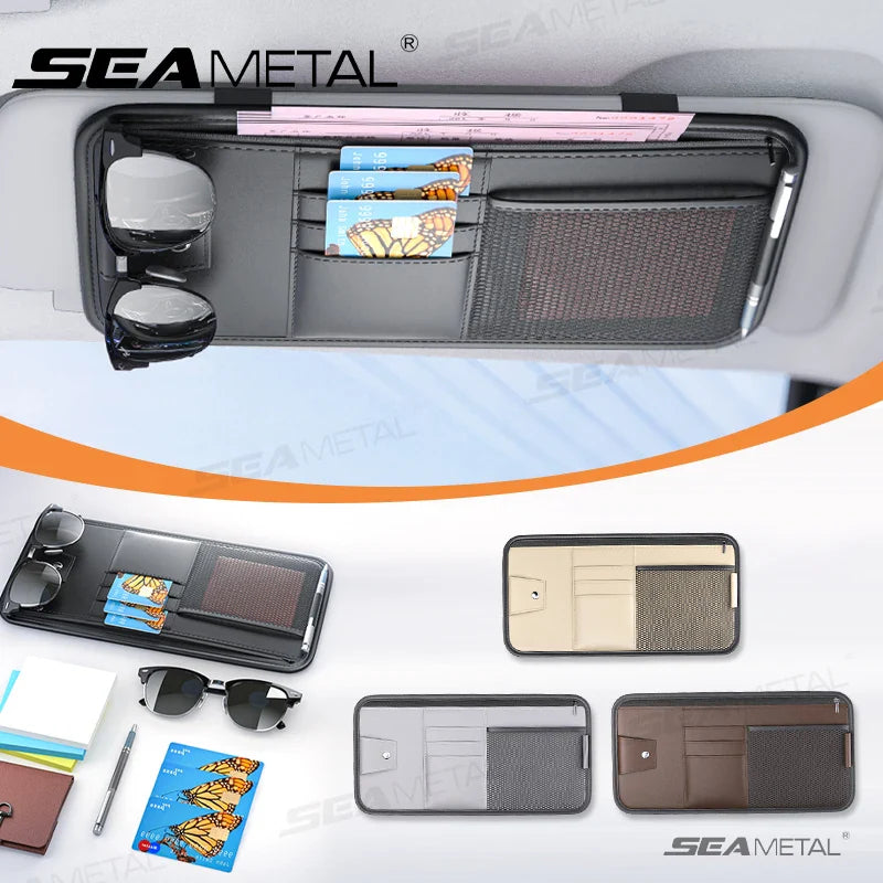 Carvallo VisorPro Auto solskyddsorganisator | PU-läder | Med kortfack & glasögonklipp | För dokument, nycklar & mobil