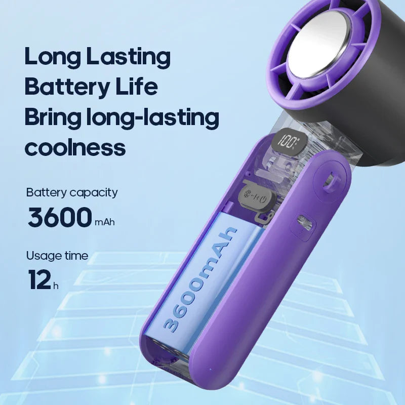 Carvallo Handfläkt med Ice-Cool-teknologi | 100 hastighetssteg | 3600mAh batteri | Fällbar & Ultralätt