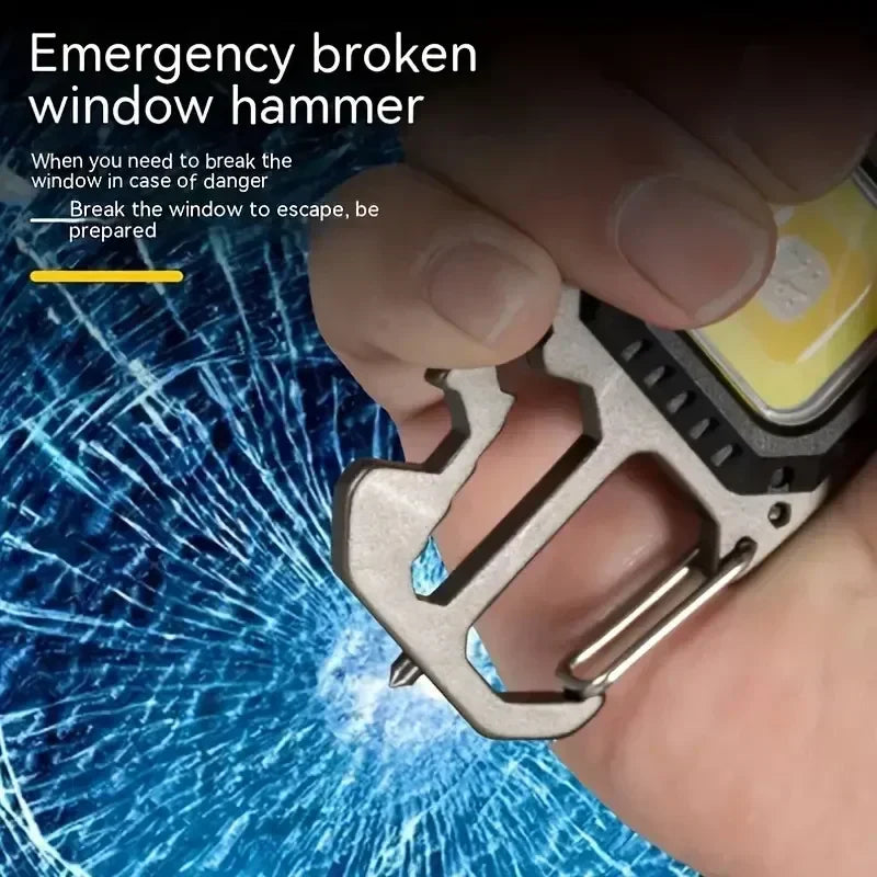 Carvallo Multifunktions-LED-lampa | Mini ficklampa med verktyg, nödhammare & USB-C-laddning | 6 ljusmodi | 500 mAh batteri