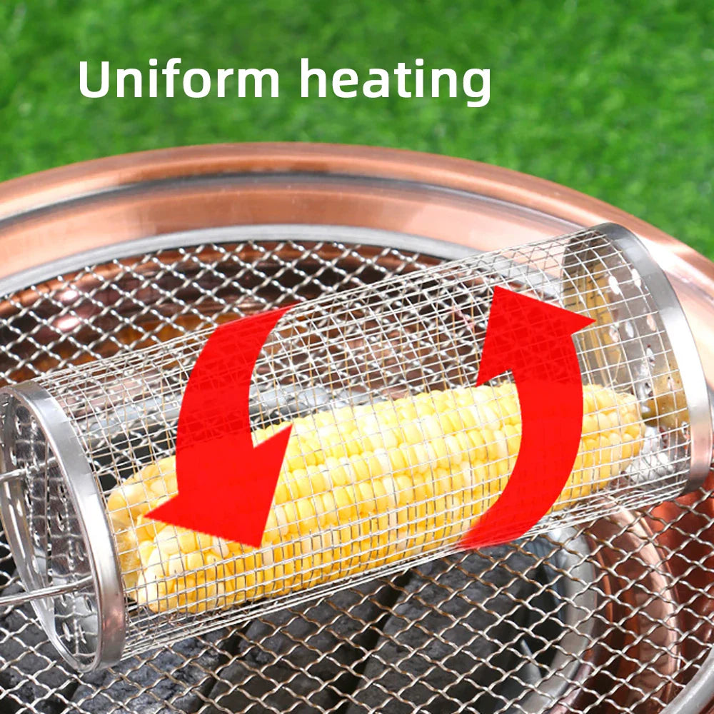Carvallo ProMesh Grillkorb rostfritt stål | Värmebeständig & med ergonomiskt handtag | För kött, grönsaker & mer | 37/47 cm | Direkt över glöd