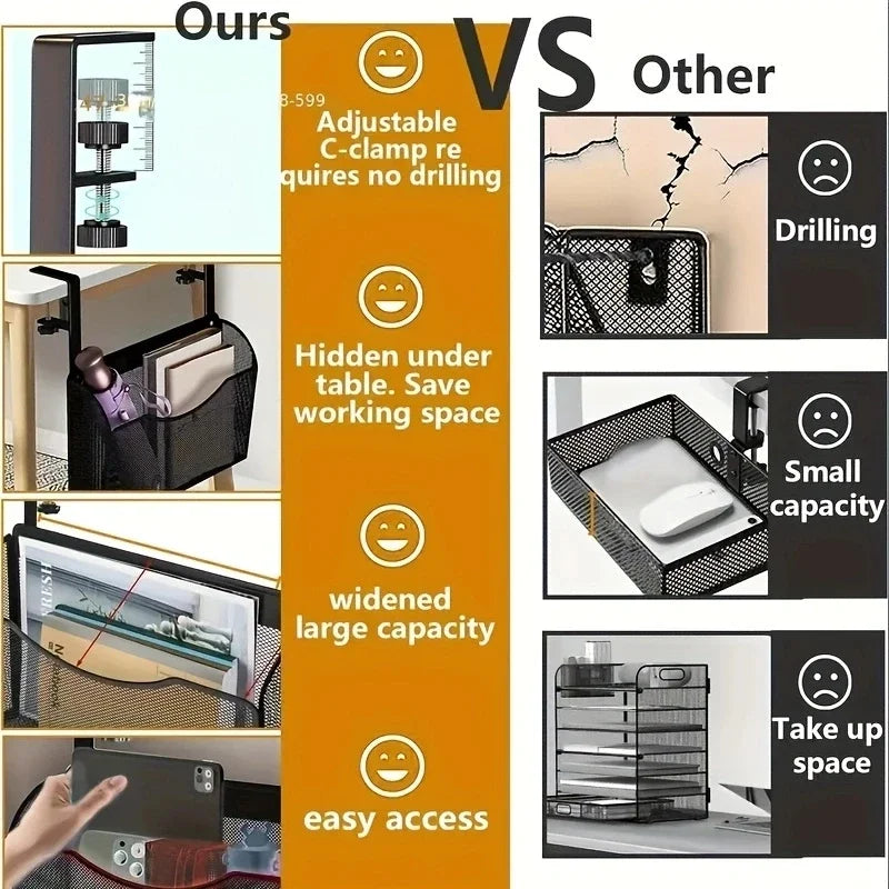 Carvallo-låda Clampix | För fastsättning utan borrning | Sidoskåp i metall | 2 storlekar | För kontor & hemma kontor