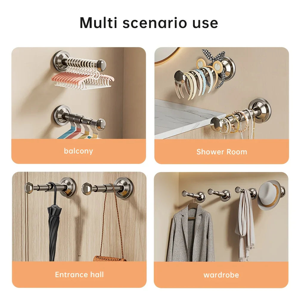 Carvallo FlexiHang | Teleskopfäste med sugkopp | Justerbar & borrfri | För badrum, hall & tvättstuga