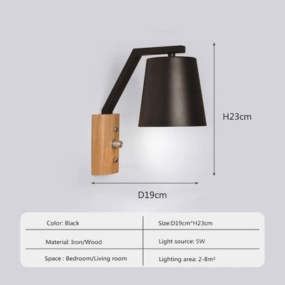 HoutLicht - LED Vägglampa med Strömbrytare Sänglampa Vardagsrumsdekorasjon