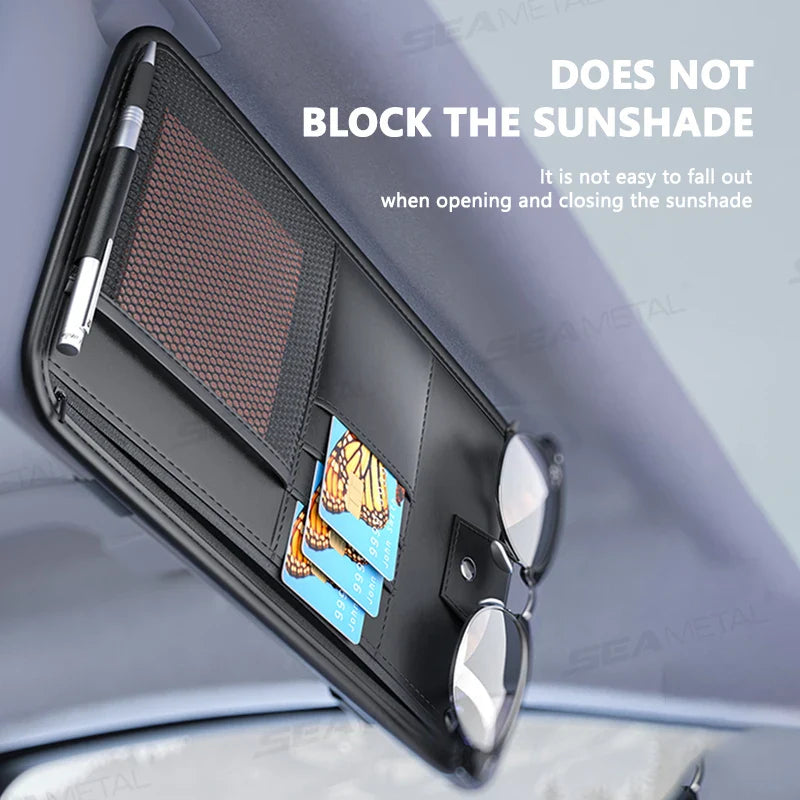 Carvallo VisorPro Auto solskyddsorganisator | PU-läder | Med kortfack & glasögonklipp | För dokument, nycklar & mobil