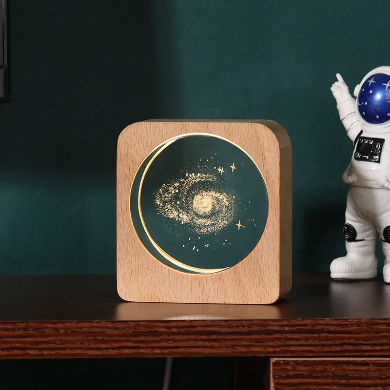 LumiWood - 3D Trä Nattlampa med Gravyr och Varm LED-belysning