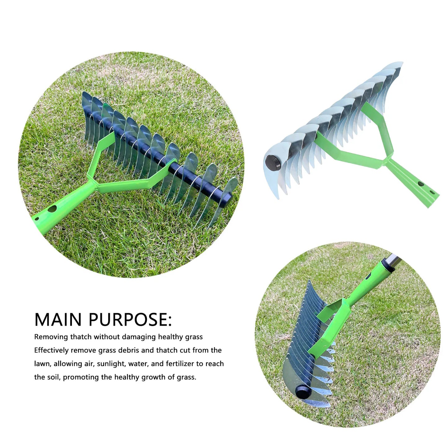 Carvallo Rechenkopf | Gräsvertikaler i rostfritt stål | Böjda tänder | För mossa, löv & jordvård