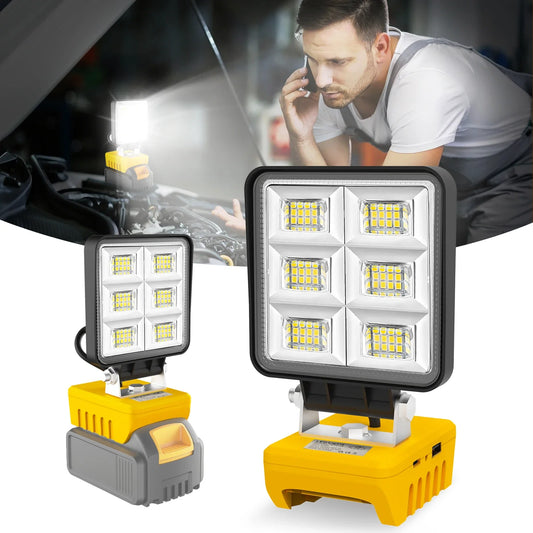 Carvallo 48 LED Arbetsljus | 48W Batteribygglampa | 5200 Lumen | USB-C Laddport | För DeWalt-batterier (utan batteri)