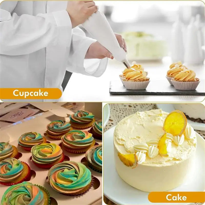 BakeDeko™ Spritsmunstycken-set | Återanvändbara silikon-spritzpåsar med rostfria munstycken | För tårtor, cupcakes och bakverk
