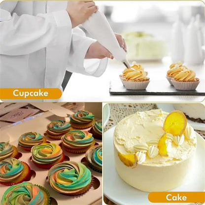 BakeDeko™ Spritsmunstycken-set | Återanvändbara silikon-spritzpåsar med rostfria munstycken | För tårtor, cupcakes och bakverk
