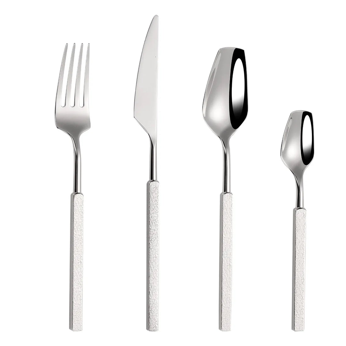 Varlund | 4-delat bestickset i rostfritt stål med hammarslag-design