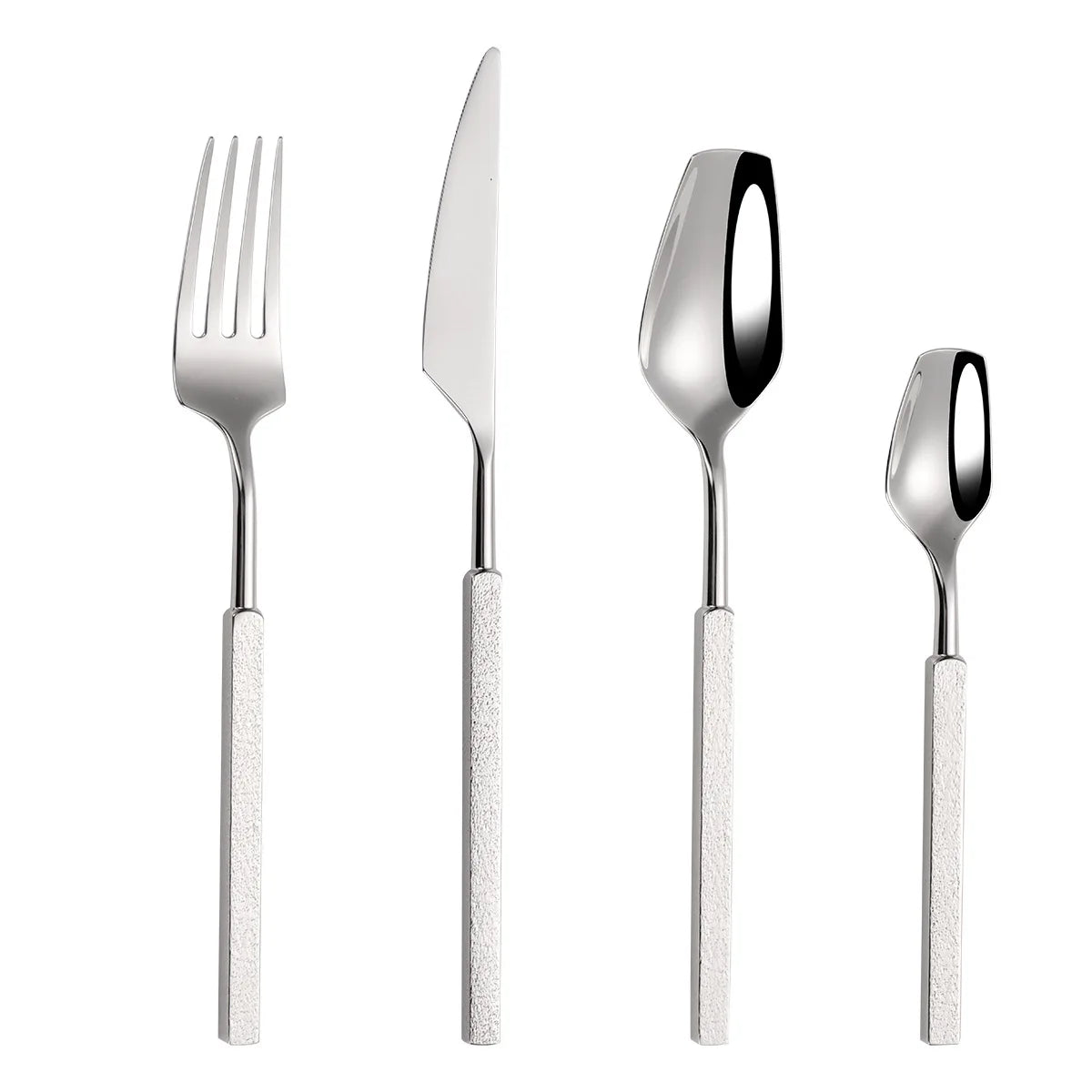 Varlund | 4-delat bestickset i rostfritt stål med hammarslag-design
