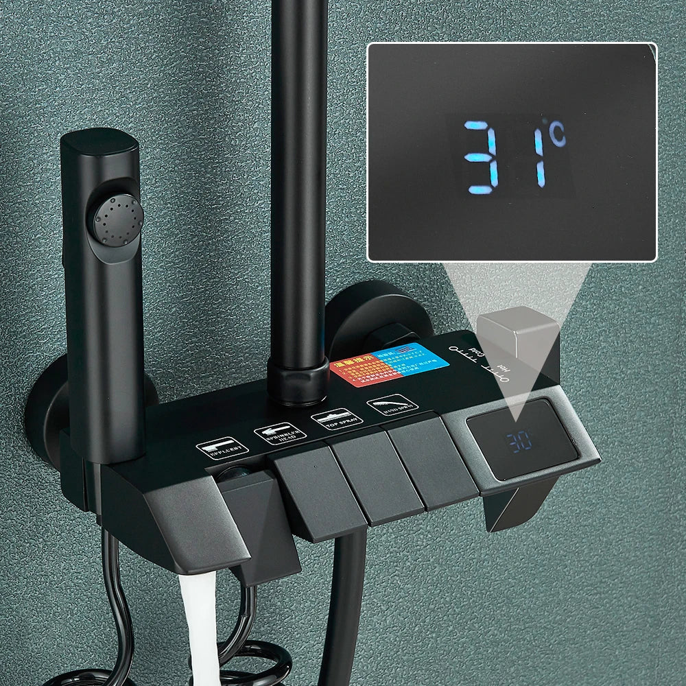 Klynta Noir | Digitalt duschsystem med regnduschhuvud och bidétvattenslang
