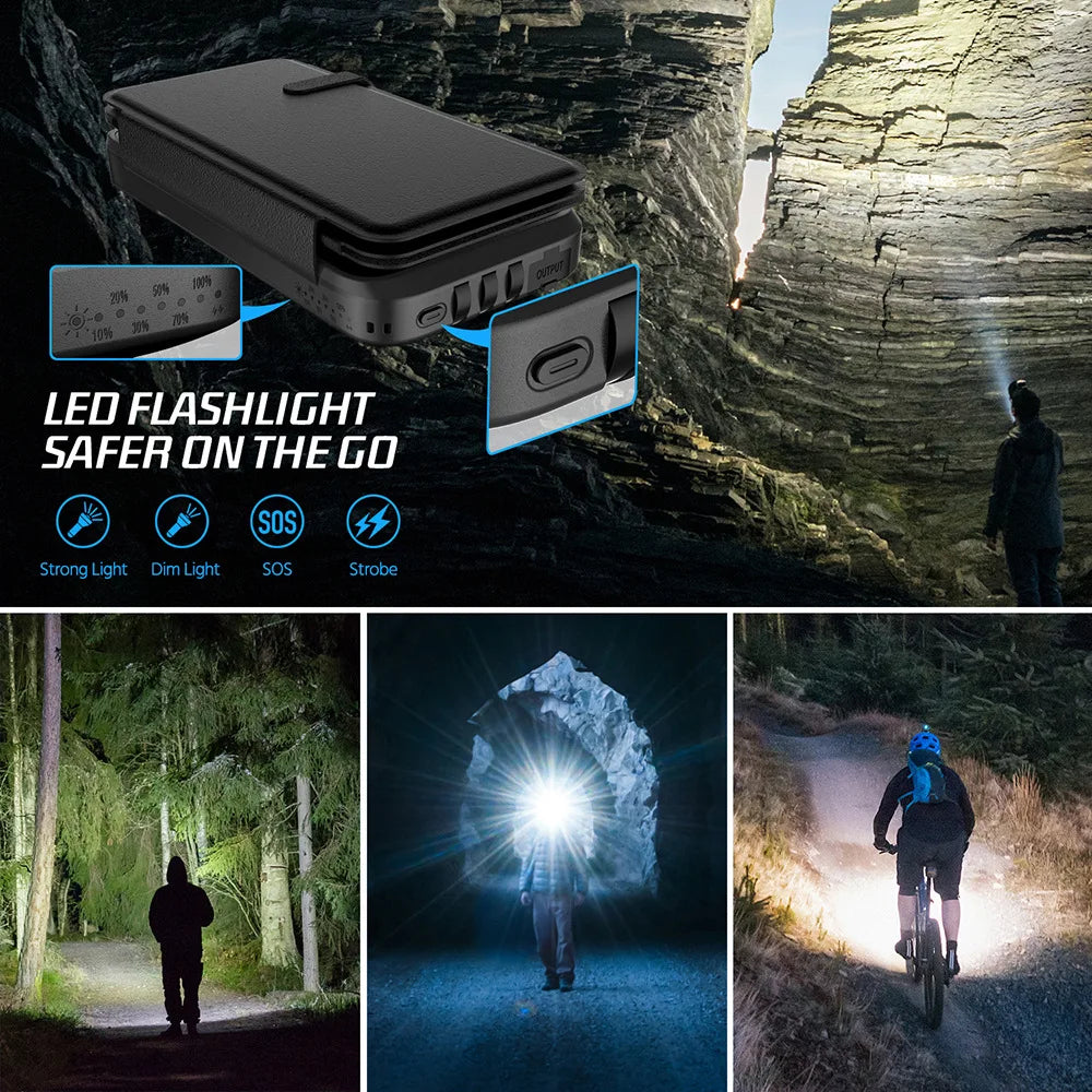 Carvallo Powerbank VoltCore X Pro 43800mAh | 20W Snabbladdning | 10W Trådlös laddning | Inbyggda kablar & LED-lampa | Utomhus & Resor
