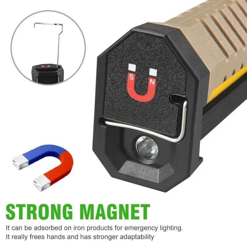 Carvallo FlexBeam Fällbar LED Arbetslampa | 7 Ljusstilar | Med Magnet & Krokar | Typ-C Återuppladdningsbar | För Camping & Nödsituationer