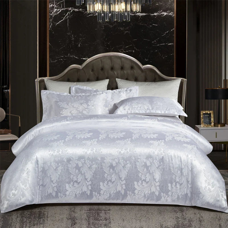 Wostar Satijn Rayon Jacquard Påslakan 220x240 Sommarluxus Dubbelsäng Duntäcke Sängkläder Set
