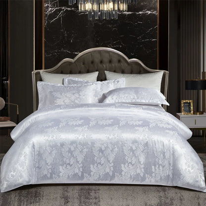 Wostar Satijn Rayon Jacquard Påslakan 220x240 Sommarluxus Dubbelsäng Duntäcke Sängkläder Set