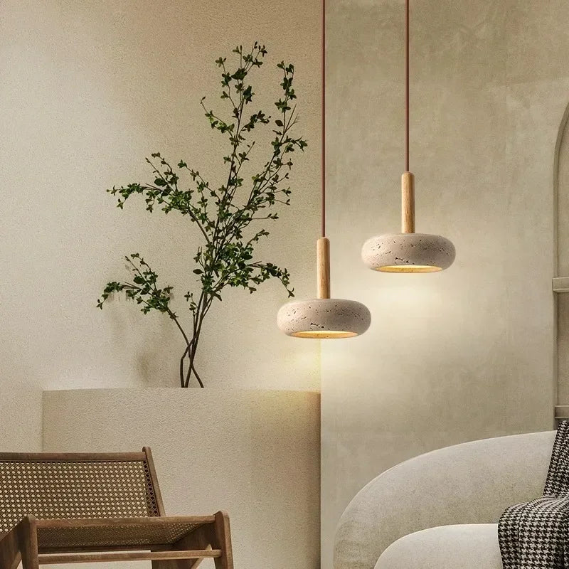 Liten Pendellampa med Travertinsten Design – LED Inomhuslampa för Vardagsrum och Sovrum
