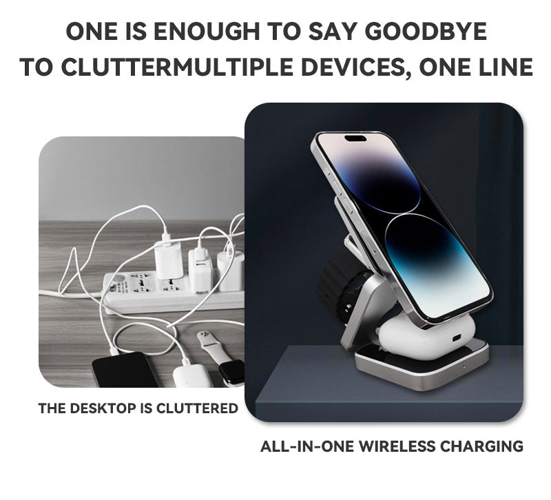 3 i 1 Snabb Magnetisk Fällbar Trådlös Laddare För iPhones, AirPods och Apple Watches