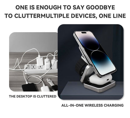 3 i 1 Snabb Magnetisk Fällbar Trådlös Laddare För iPhones, AirPods och Apple Watches