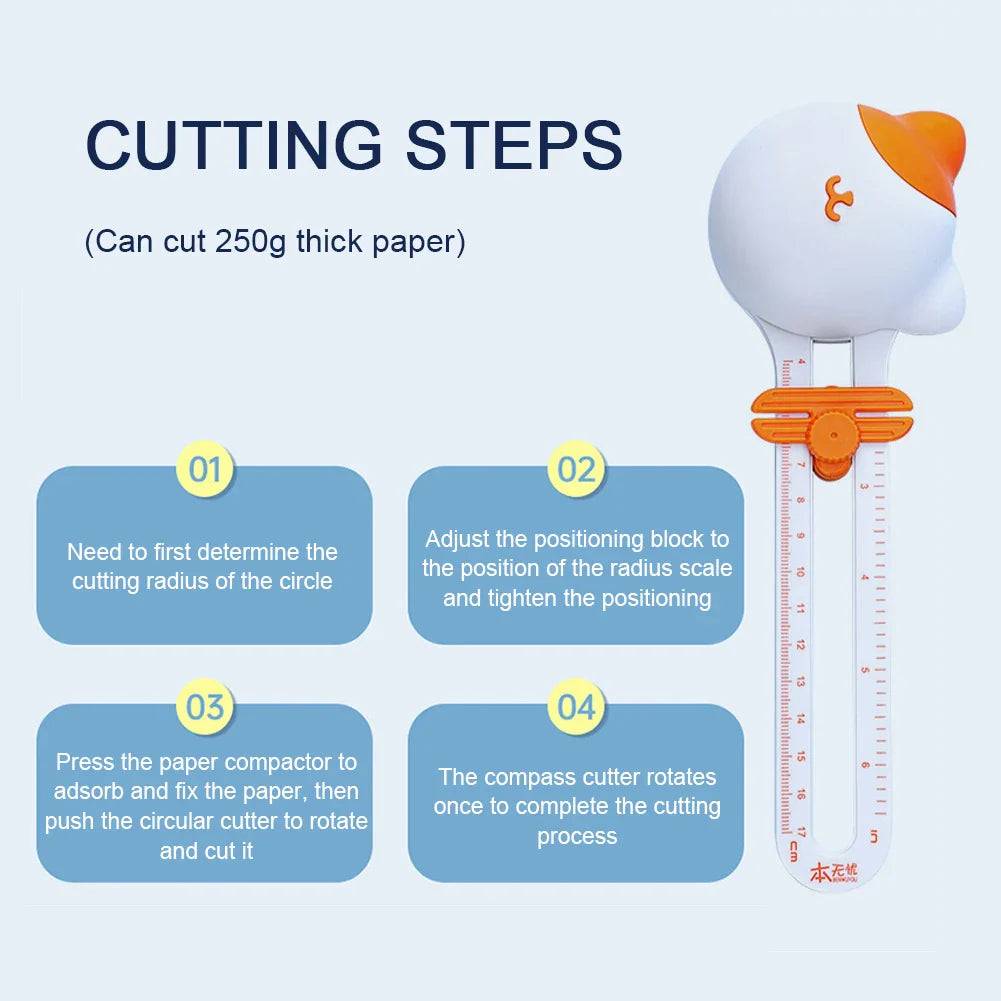 Carvallo CircleCat Circle-Cutting Tool Cat | 360° Rotating Circular Cutter | For Paper & Photos | 10–32 cm Diameter