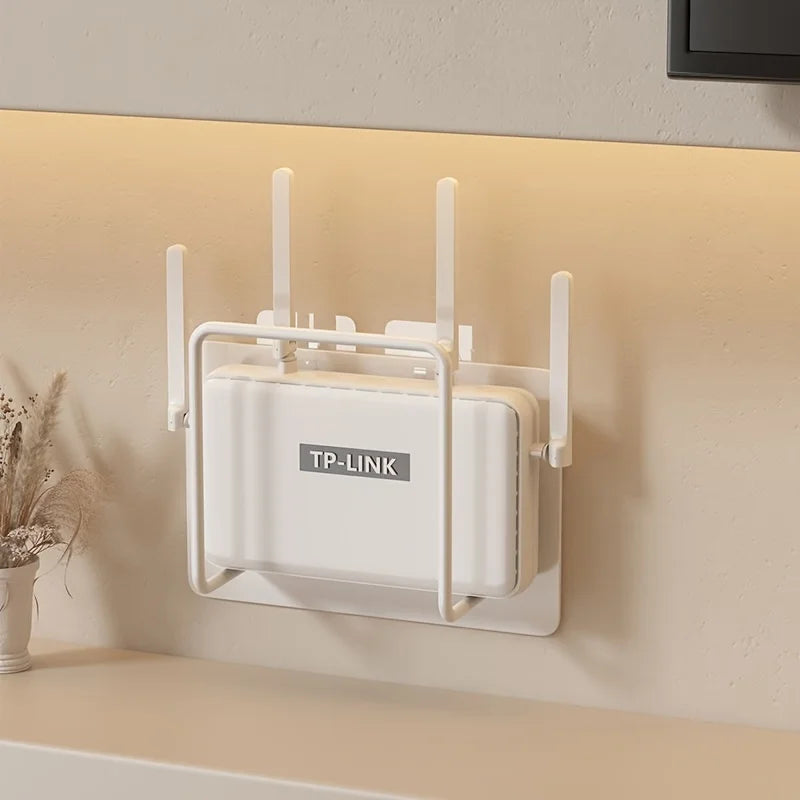 Carvallo-router-hållare AirMount EasyFix | Väggmontering utan borrning | Vitt gjutjärn | Multifunktionell hylla