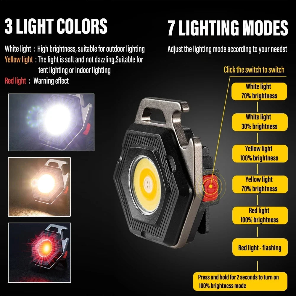Carvallo Mini LED Campinglampa | USB-C Uppladdningsbar | COB-Arbetslampa med magnetfot | 7 Ljuslägen &amp; IP64 Vattenskydd