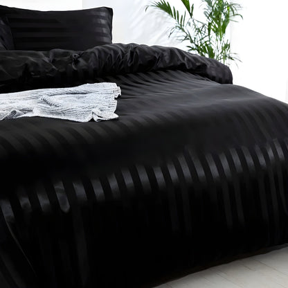 LuxSleep sängkläder set - 3-delat lyxigt randigt sängkläder set [sängkläder med dragkedja, örngott]