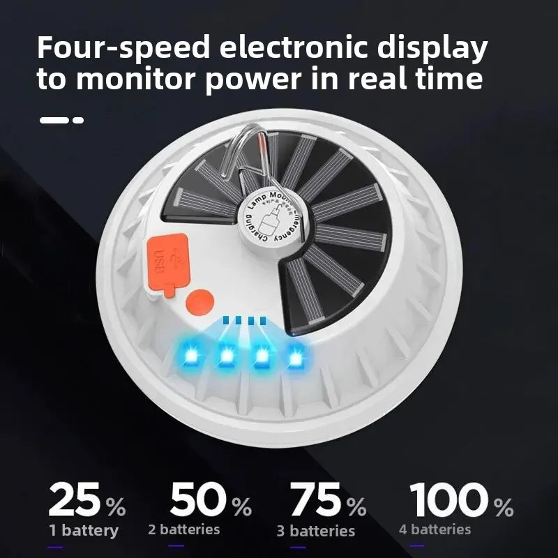 Carvallo Solar UFO-Campinglampa | Med fjärrkontroll | Uppladdningsbar & Bärbar | För utomhus, nödsituationer & nattmarknader