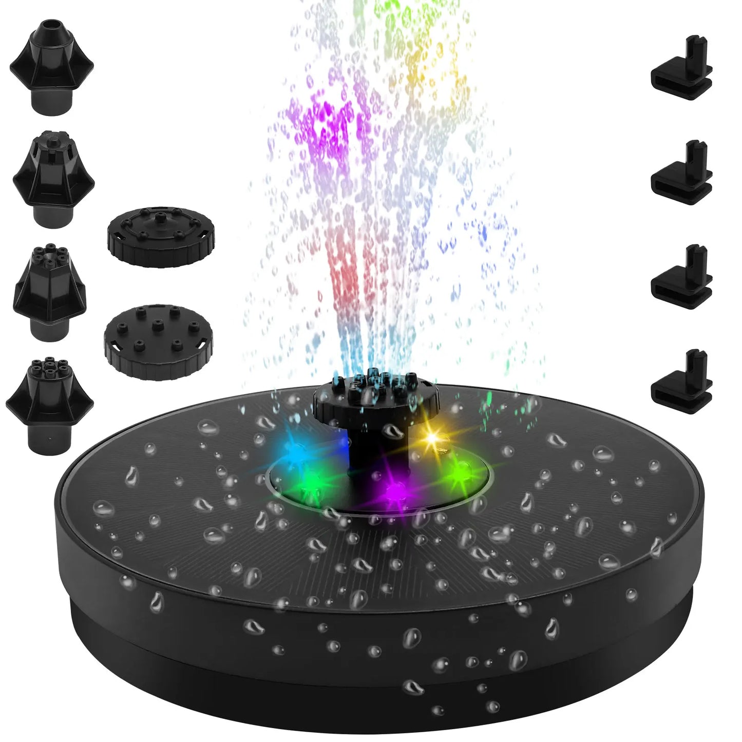 Carvallo Solar Spring | 3W Solbrunn med LED Färgspel | Upp till 60 cm Fontänhöjd | 7 Düsenaufsätze