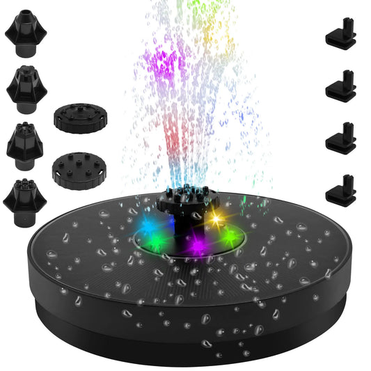 Carvallo Solar Spring | 3W Solbrunn med LED Färgspel | Upp till 60 cm Fontänhöjd | 7 Düsenaufsätze