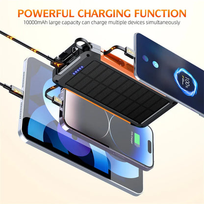 Carvallo MagCharge Solkraftbank 10000mAh | Magnetisk trådlös laddning | 22,5W snabbladdningsfunktion | Med kabel och ficklampa | För iPhone, Samsung &amp; Co.