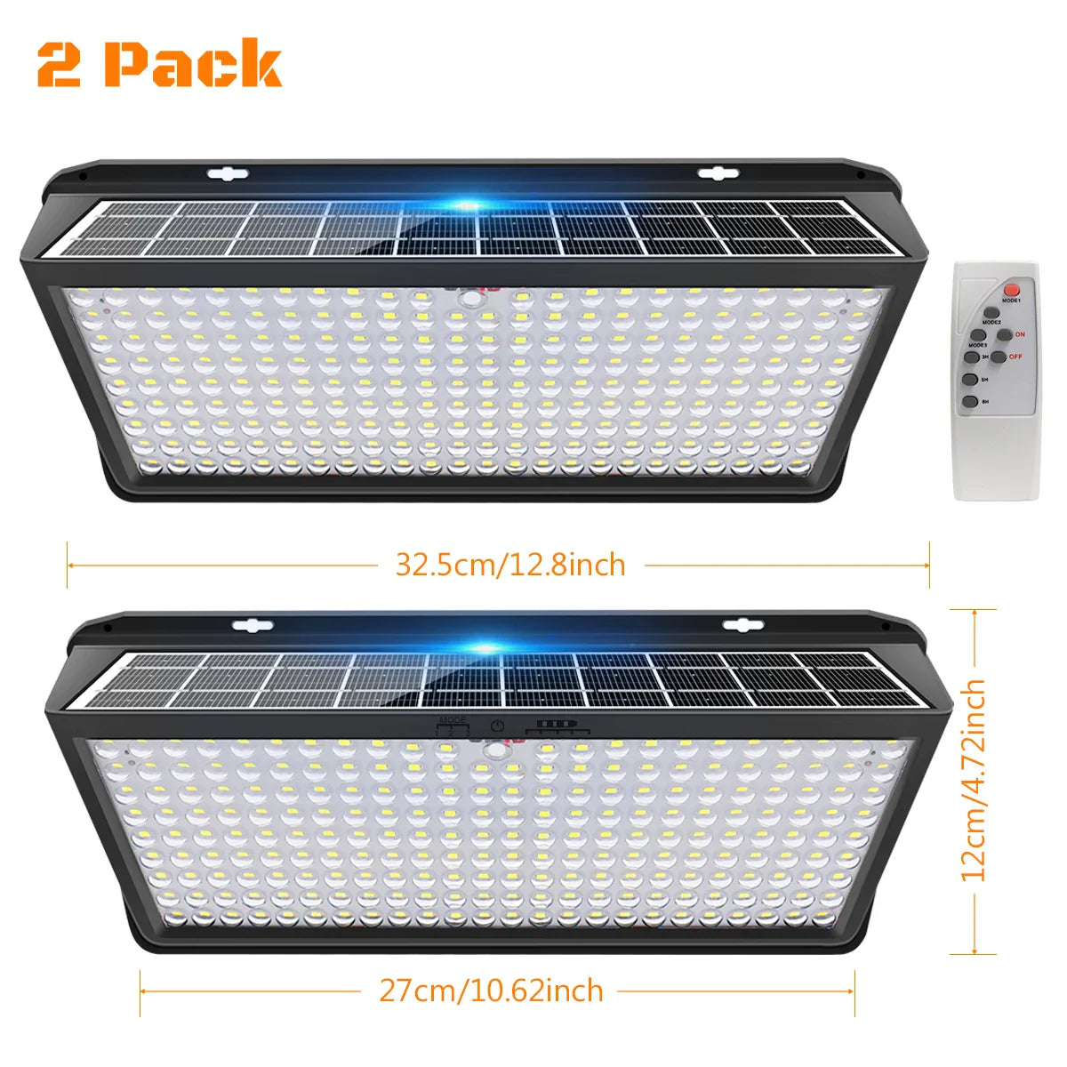 Carvallo UltraShine 258 Solar-vägglampa 258 LEDs | 270° spridningsvinkel | Rörelsesensor med 3 lägen | IP65 Vattentät | För trädgård, garage & stängsel