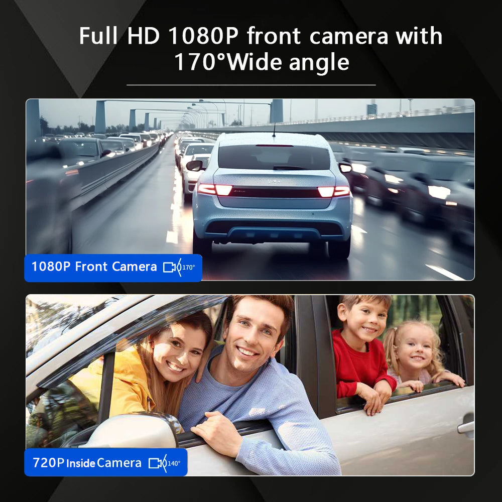 1080P WiFi Dubbelkamera Dash Cam – Främre &amp; Inuti Bilkamera med IR Nattvision &amp; Loopinspelning