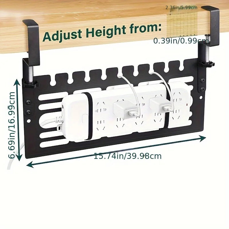Carvallo Kabelhantering Under-Bord | Metallkabelkorg med klämfäste | 40 × 17 cm | För skrivbord 1–6 cm tjocklek