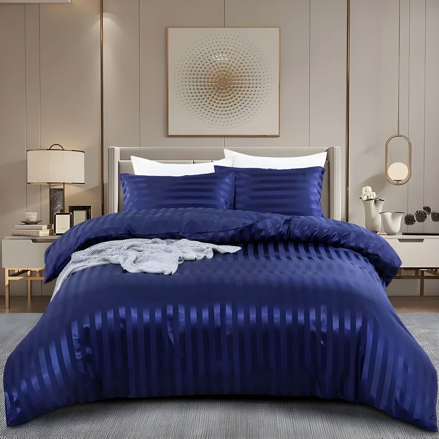 LuxSleep sängkläder set - 3-delat lyxigt randigt sängkläder set [sängkläder med dragkedja, örngott]
