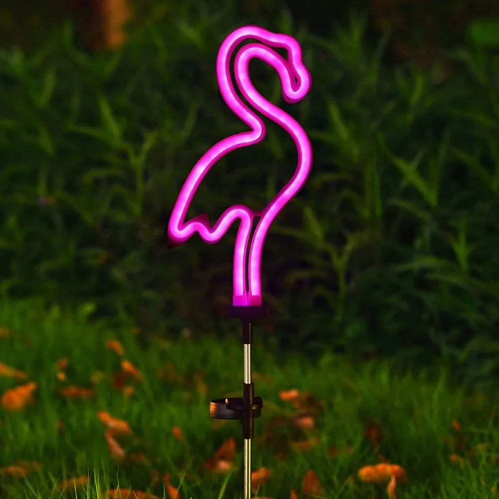Carvallo NaturDécor Solar-Neon-Trädgårdslampa Kaktus &amp; Flamingo | LED Jordspett IP65 Vattentät