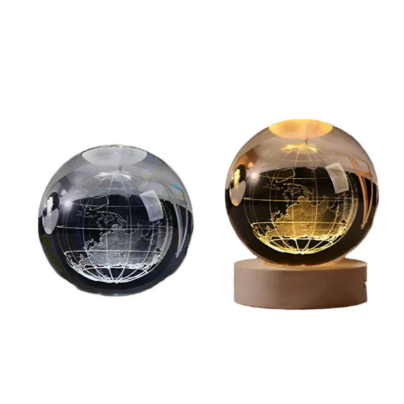 LumiCrystal - 3D LED Nattljus med Stjärnprojektor och Träbas