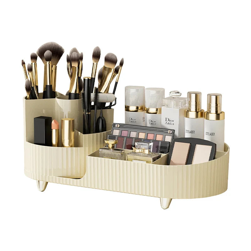 Carvallo SpinBox Rotating Makeup Organizer in Plastic | Cosmetic Box with Compartments | 360° Rotating & Space-Saving | Acrylic Look