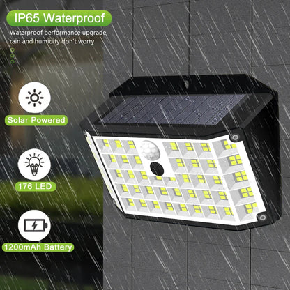 Carvallo MotionLight 176 Solarlampa Utomhus med Rörelsesensor | 176 LEDs | 3 Lägen | IP65 Vattentålig | 3,7V 1W | Svart