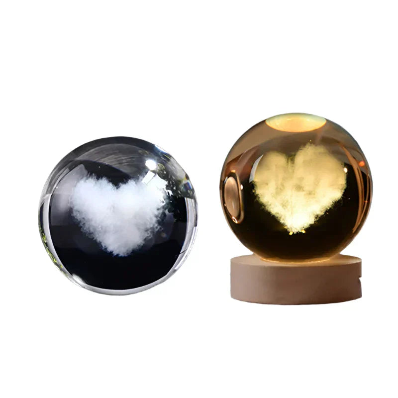 LumiCrystal - 3D LED Nattljus med Stjärnprojektor och Träbas