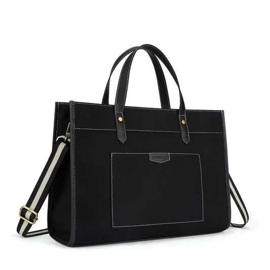 Carvallo Canvas Laptop-väska Dam 15,6 tum | Stor axelväska med fack för kontor, universitet och resor | Stilig handväska med axelremmar och laptopfack