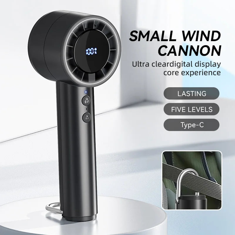 Carvallo AirCool Mini Handfläkt med kylfunktion | 5 hastigheter | LED-display & USB-laddning | Tyst & Bärbar | För resor, kontor & utomhus