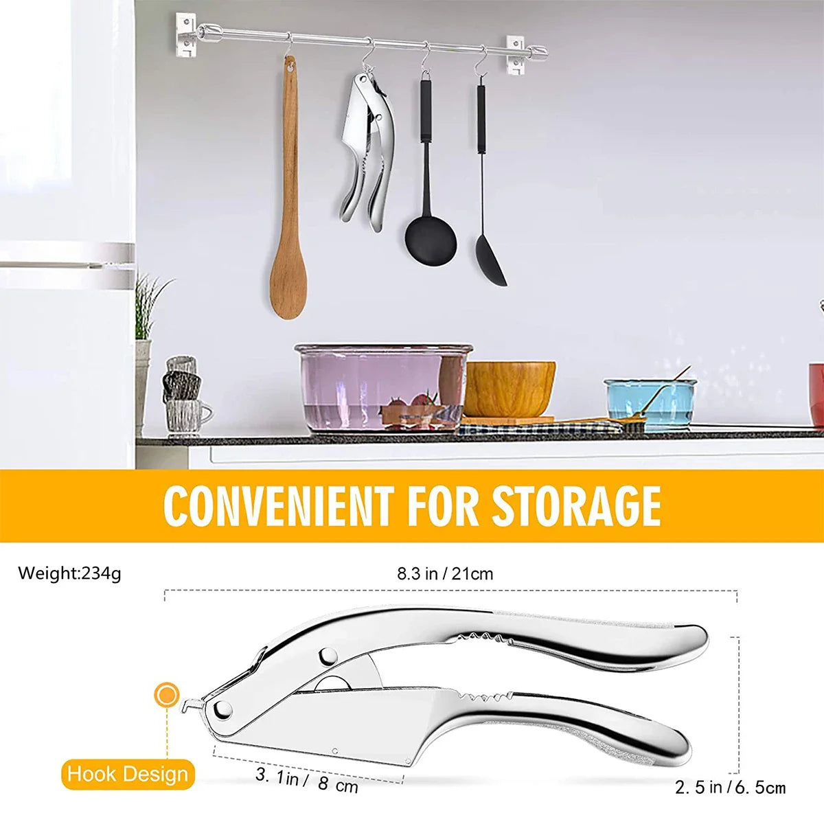 Carvallo GarliXpert DuoCut | 2-i-1 Krossa & Skära | Ergonomisk & Rostfri | 21×6,5 cm | Aluminium & Rostfritt stål