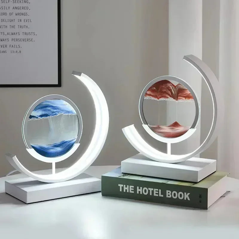 Soluna Drift | LED-bordslampa med rörlig sandbild &amp; 3D-timerglas-effekt