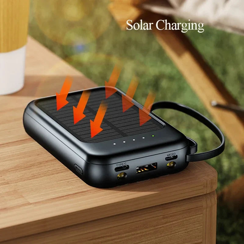 Carvallo-Powerbank Solivon Core 20K | 20.000 mAh | Med integrerade kablar & LED-lampa | För iPhone, Samsung, Xiaomi & mer