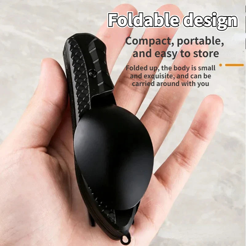 Carvallo 3-i-1 Campingbestik | Sammenklappeligt udendørs bestiksæt med kniv, gaffel & ske | Rustfrit stål | Kompakt & robust | Til camping, vandreture & rejser