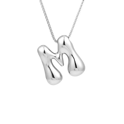 Royelux A-Z Ballong Bubbel Bokstav Hänge Halsband – Silver Chunky Initial Smycken
