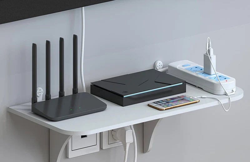 Carvallo Organizer | Svävande väggställ utan borrning | Dold hållare för WLAN-router, TV-låda & tillbehör | PVC, Vit | 30 × 15 × 12 cm