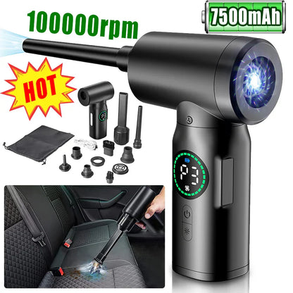 2-i-1 Bärbar Dammsugare och Blås med Tryckluft och LED-ljus (7500mAh)
