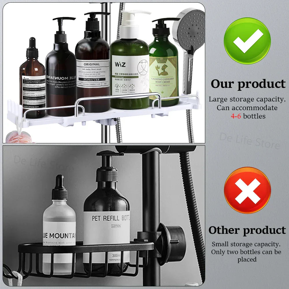 Carvallo Halter | Justerbar duschhuvudshållare & hylla | 2-i-1 design | Platsbesparande plast